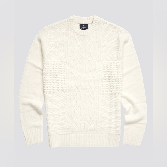Ben Sherman Men's Ivory Cable Knit Sweater - Picture 7 of 10